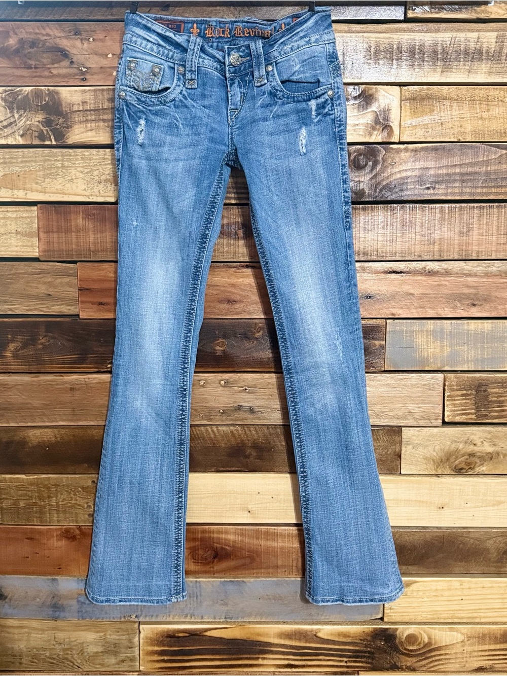 Rock Revival Christina 7 Bootcut Jeans Distressed Flap Pocket 25